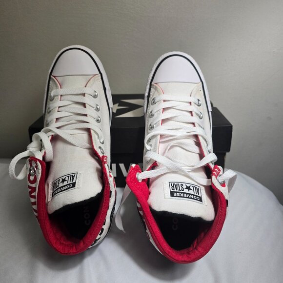 Converse Unisex White Red High-Top High Street Sneakers - Men's 7.5 Women's 9.5 - Picture 2 of 9